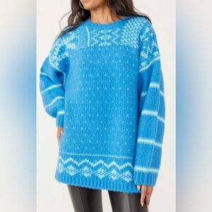 Free People Snow Day Pullover Oversized Tunic Sweater in Frozen Lake Size XS